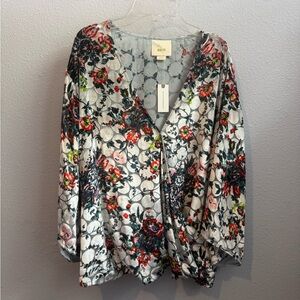 NWT Anthropologie Maeve Floral Wrap Blouse Sz Large
